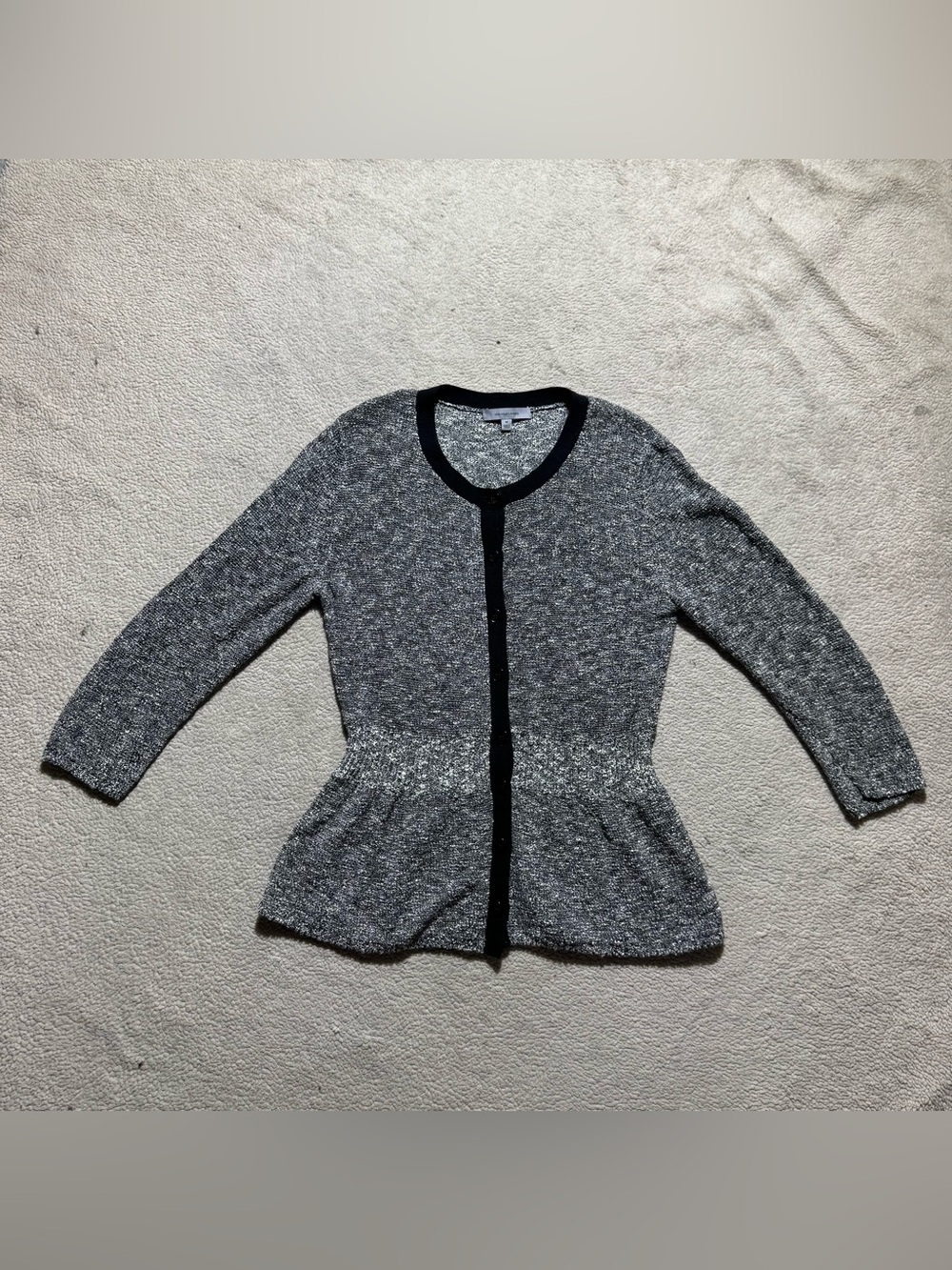 Classiques Entier Sweater Womens Medium Cardigan Black Merino Wool Trim Button